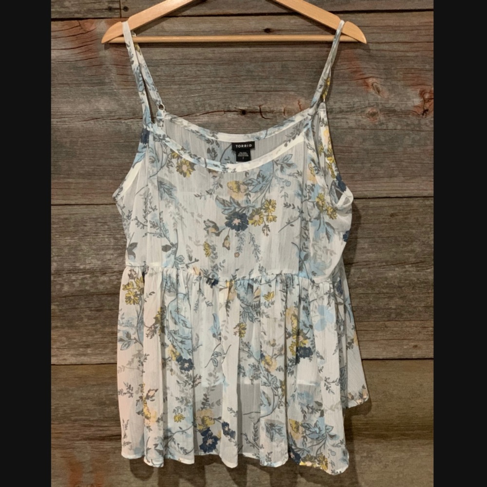 White Floral Sheer Chiffon Babydoll Cami